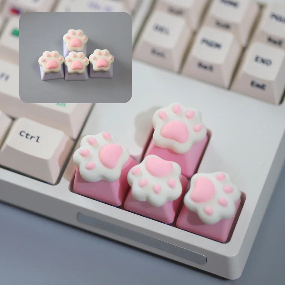

4pcs/ste Cartoon Cute Cat Claw Beautiful Girl Pink White Personalized diy PBT Cross Axis Mechanical Keyboard Keycap Decoration