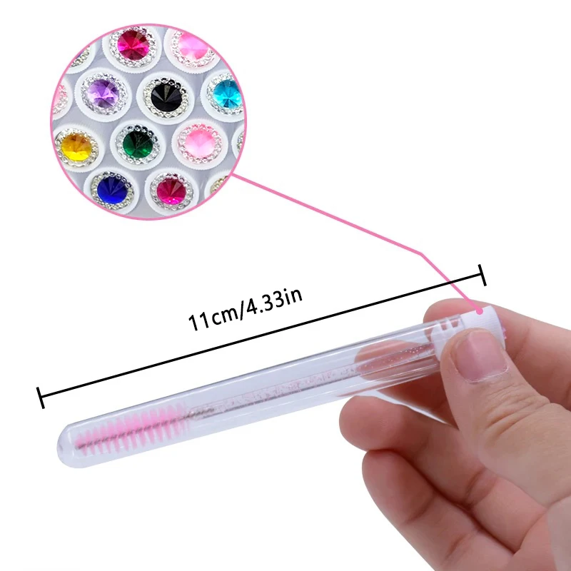 20 個ダイヤモンド眉毛ブラシチューブ使い捨てまつげブラシ再利用可能なクリスタルまつげブラシ交換可能な防塵メイクアップセット
