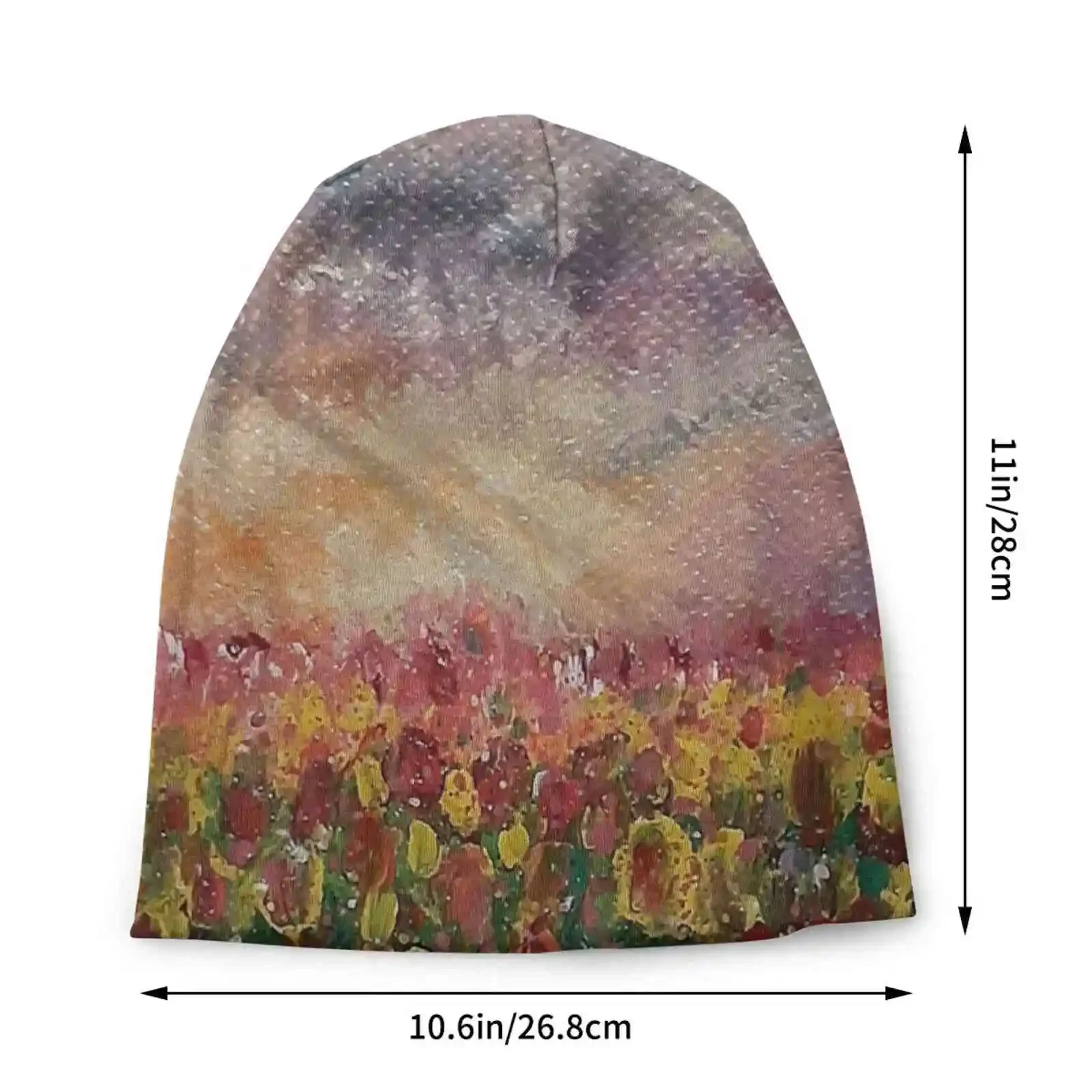 Sunset Garden Knitted Hat Warm Beanie Outdoor Caps Sunset Garden Tulips Floral Wildflowers Field Nature Clouds Colorful