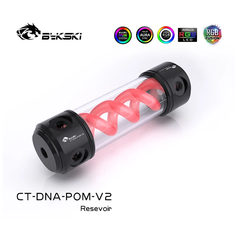 Bykski CT-DNA-POM-V2 T Cylindrical Reservoir White Black Spiral DNA 190 POM Cover Water Cooling Tank RGB RBW Lighting