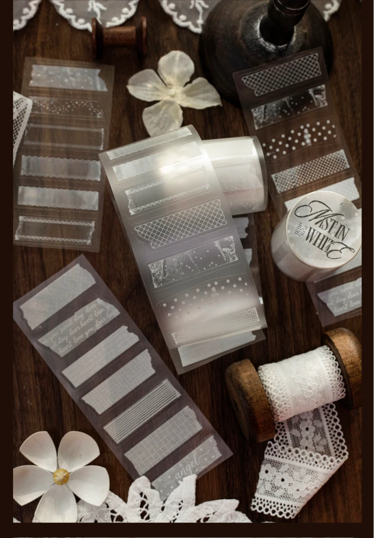 Journal GO 5cmx2m Mattes PET-Aufkleberband, Retro-Spitzen- & Gitterrand-Aufkleber für Journaling, Scrapbooking & Planer-Layouts – Detail 9