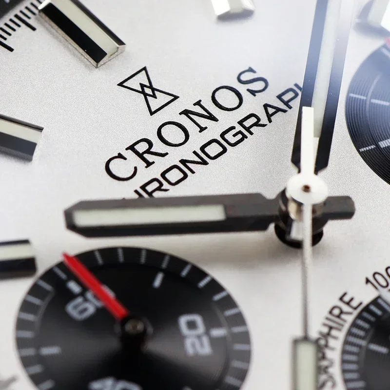 Cronógrafo de cuarzo para hombre, cronógrafo Miyota S620, negro y blanco, esfera de Panda, zafiro, 10ATM, impermeable, taquymetre, correa de cuero