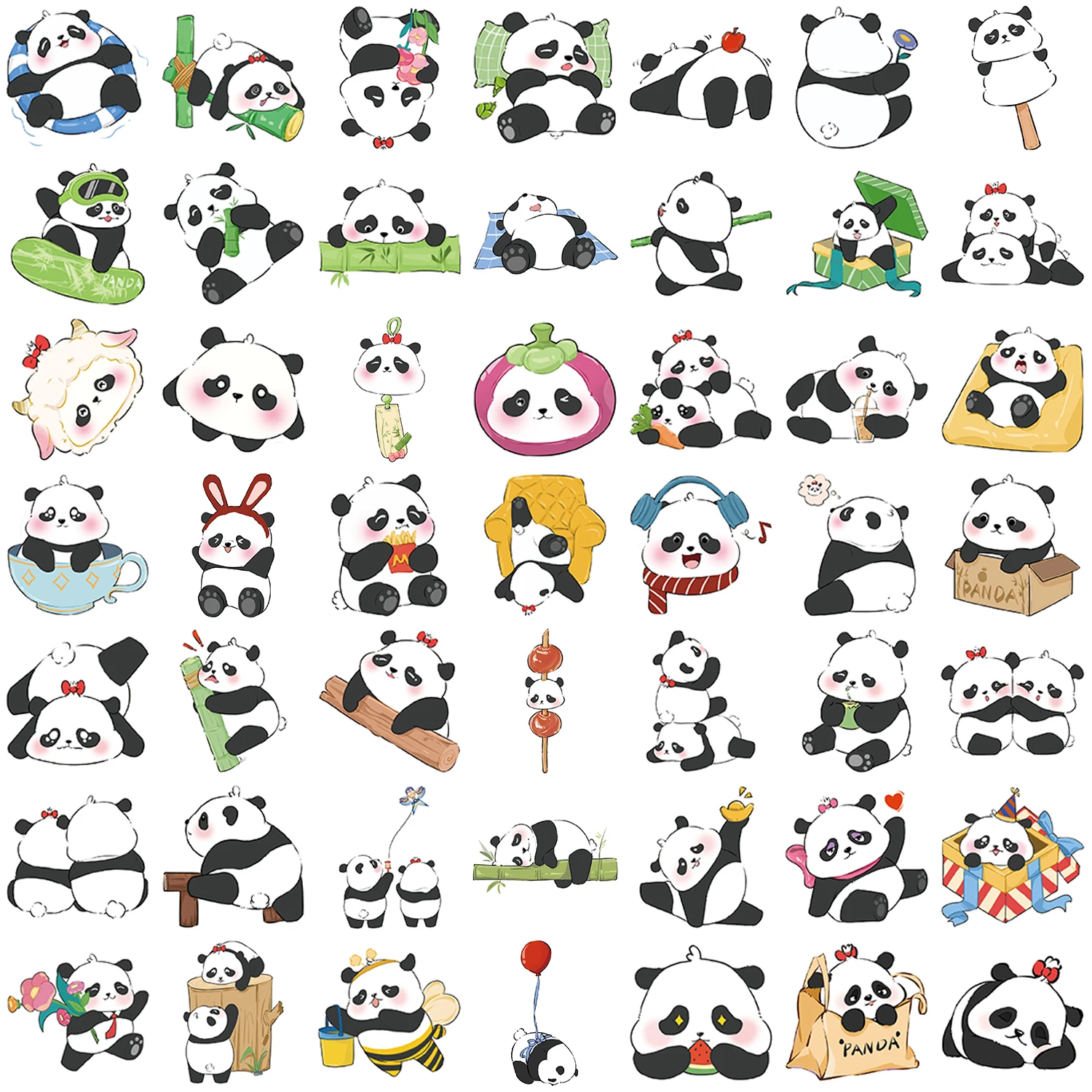 50 قطعة من ملصقات الفينيل المقاومة للماء على شكل باندا كرتونية لطيفة لهدايا الأطفال