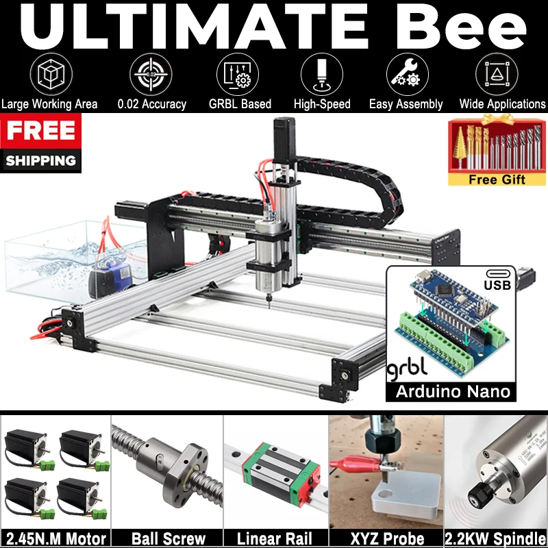 20% OFF BulkMan3D ULTIMATE Bee CNC Machine Full Kit 4-Axis Woodworking Engraver with Arduino Nano GRBL Controller Free Shipping