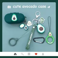 For SoundPEATS Q Case Cute Avocado Cartoon Ring Chain Rope Earphone Case Silicone Shockproof Protect Box