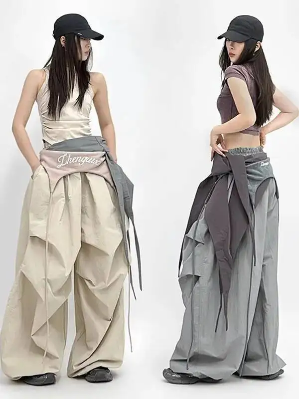 الأمريكية الرجعية واسعة الساق العمل السراويل النساء الصيف الكمثرى القرد ثنى الشارع الرقص عالية الخصر فضفاض بناطيل كاجوال