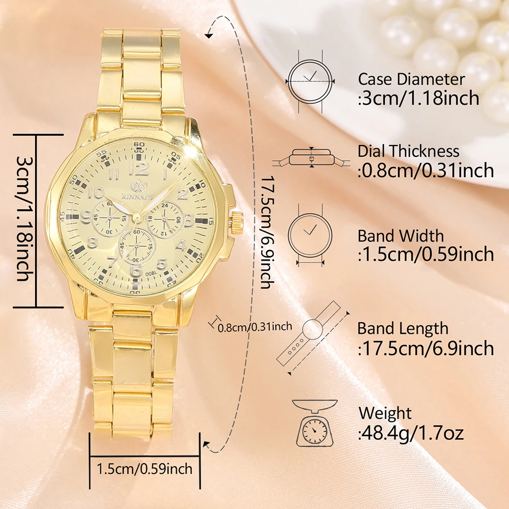 2 Piece Set Of Fashionable Simple Gold Exquisite Temperament Couple Watch, Fashionable Alloy Strap Quartz Watch