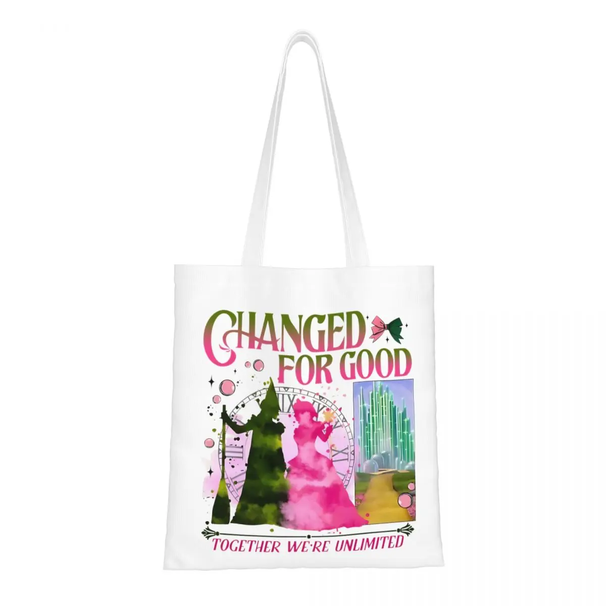 النساء الرجال لفيلم شريرة جيدة ماجيك الوردي الأخضر ريترو حمل الحقائب سعة كبيرة حقيبة البقالة لحقائب اليد للمتسوقين #1