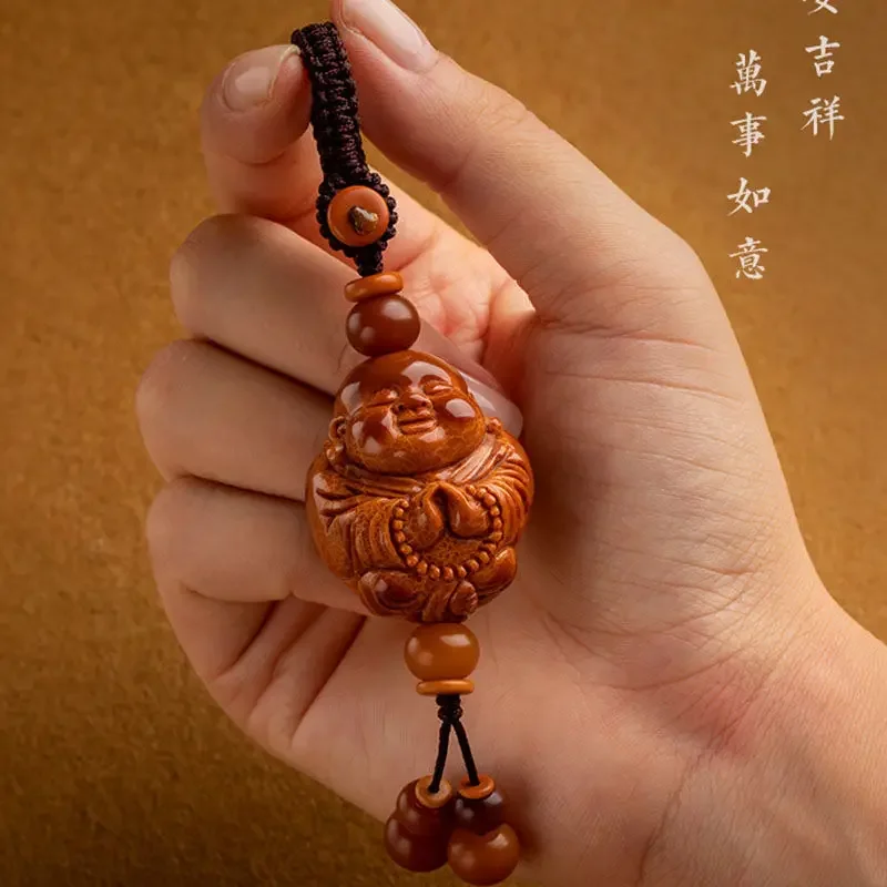 

Real Natural Olive Kernel Hand-carved Laughing Buddha Guardian Car Key Chain School Bag Mobile Phone Pendant Good Lucky Charms