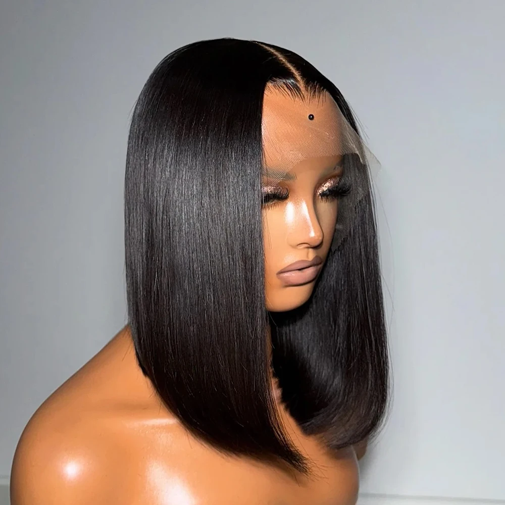 Parrucche corte Bob con parrucche diritte per capelli umani 8-14 pollici 13 × 6 HD parrucca in pizzo trasparente Wear And Go 350 densità Remy prepizzicata