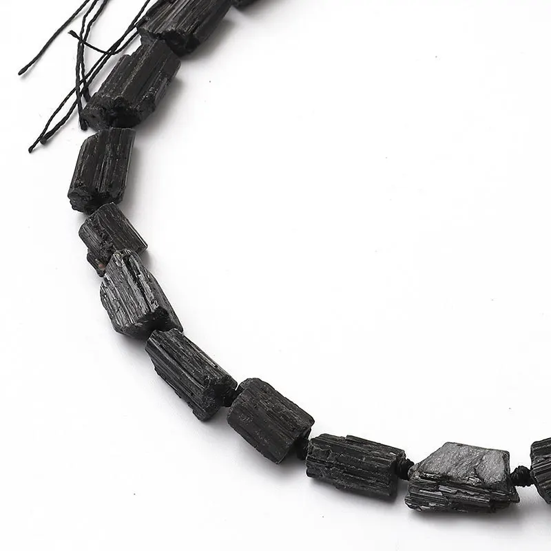 Natural Genuine Raw Mineral Black Tourmaline Hand Cut Nugget Free Form Loose Rough Matte Faceted Beads