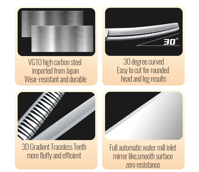 Fenice 7,0 Zoll VG10 Stahl 3d Gradient spurlose Zähne Haustier gebogen/gerade Chunker Schere Lager Schrauben Haustier Pflege Schere – Detail 2