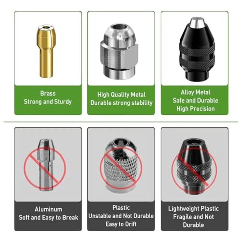 Brass Collet Nut Kit with 16 Pieces for M8 Drills Features Quick Change Keyless Design for Various Mini Drill Bit Sizes