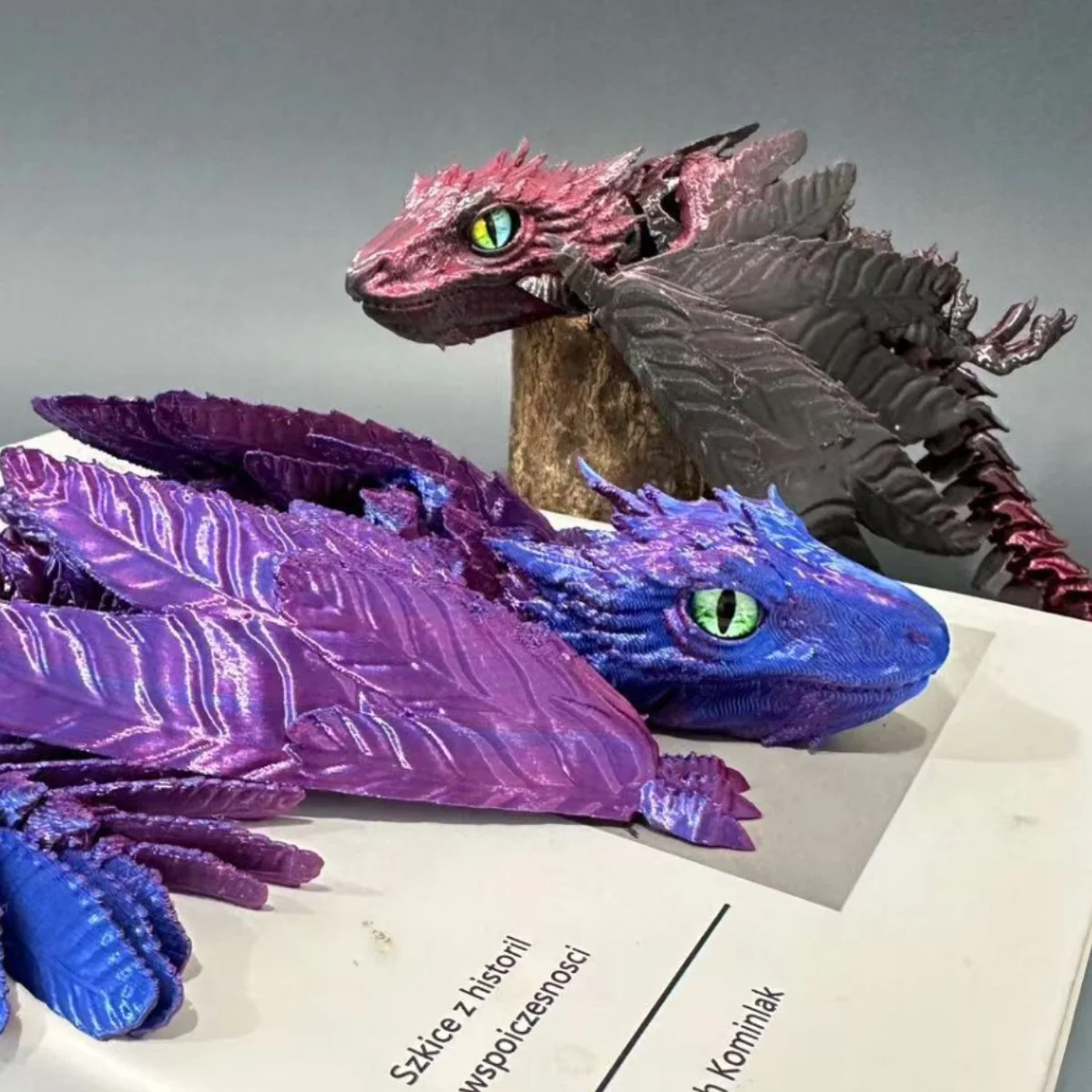 3D Printed Flying Dragon Figurine with Feather Bird Wings, Desktop Decor Dragon Statue Ornament, Creative Gift For Home & Office