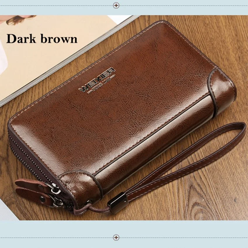 

Fashion Business Men's PU Leather Clutch Wallet Double Zippers Wallet Long Wallet Large Capacity Clutch Handbag