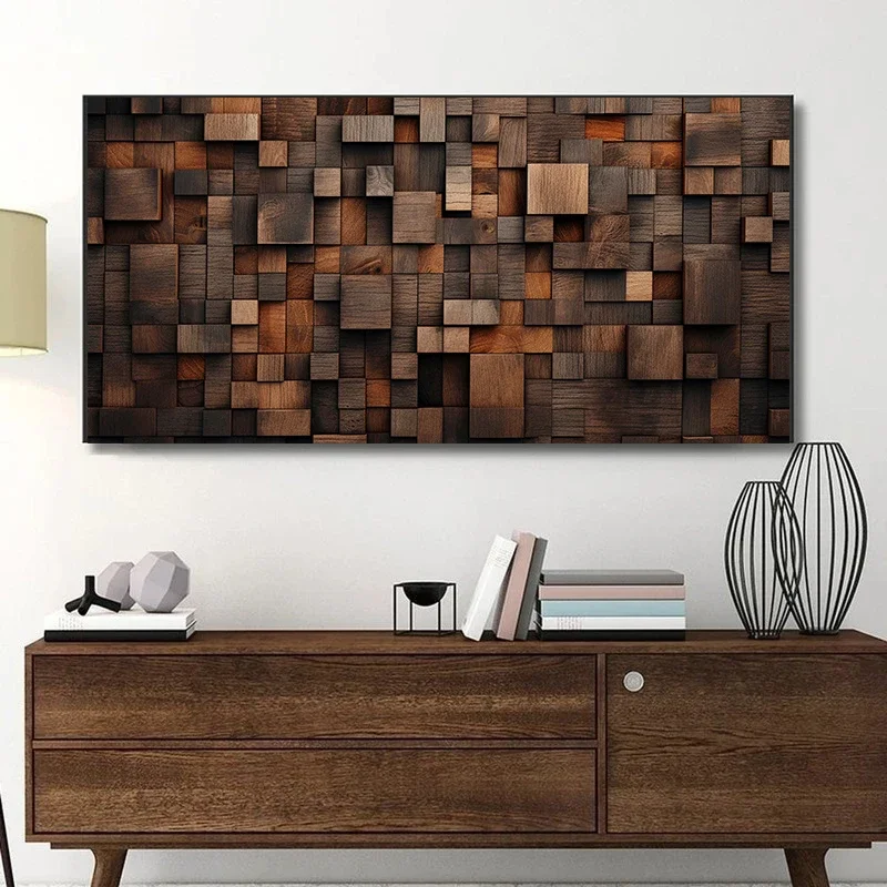 1pc frameless Canvas Painting Abstract Geometric Wood Warm Colors Canvas Wall Art Painting Poster Print Interior Bedroom Decor C