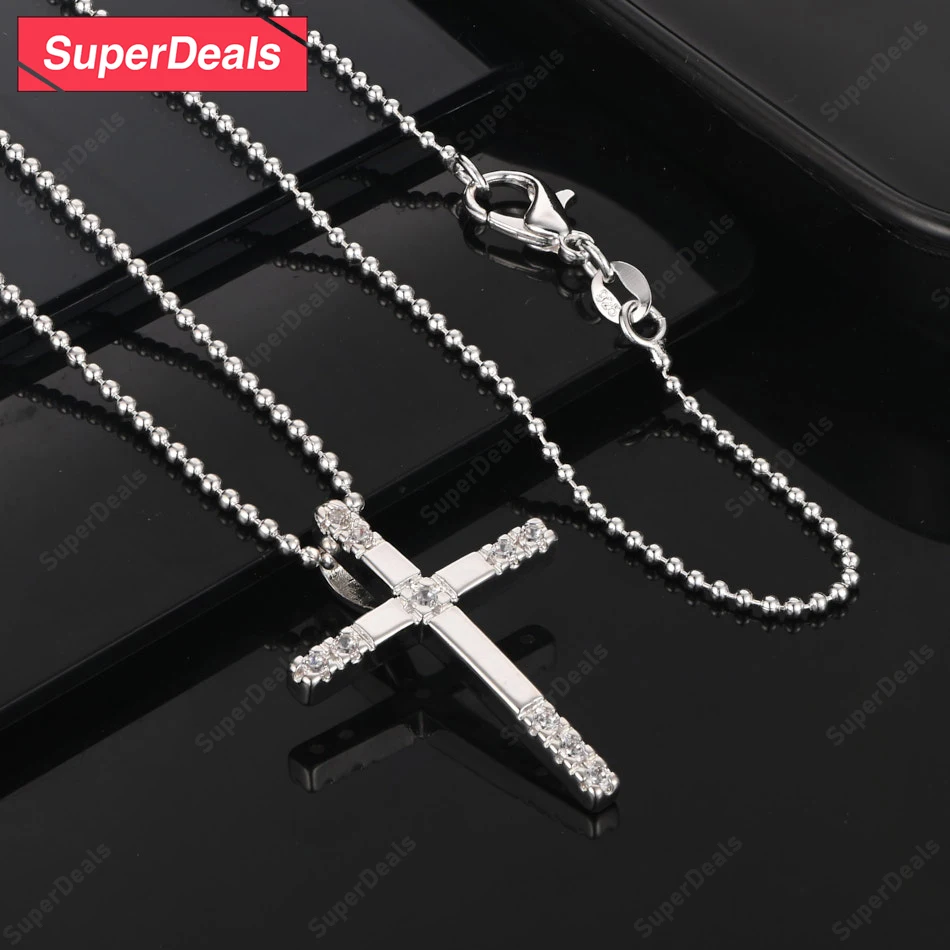 SuperDeals 925 فضة الصليب قلادة قلادة AAA الزركون النساء حفلة عيد ميلاد الرجال الكلاسيكية العصرية سحر غرامة مجوهرات