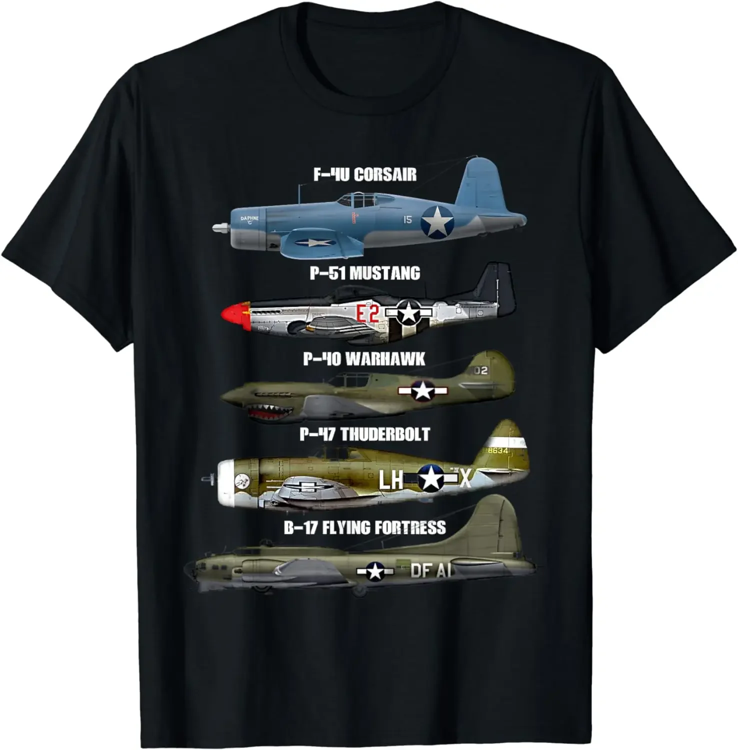 WW2 Warplane B-17 P51 Mustang F4U Corsair P40 Warhawk T-Shirt Short Sleeve Casual Cotton O-Neck Men T Shirt