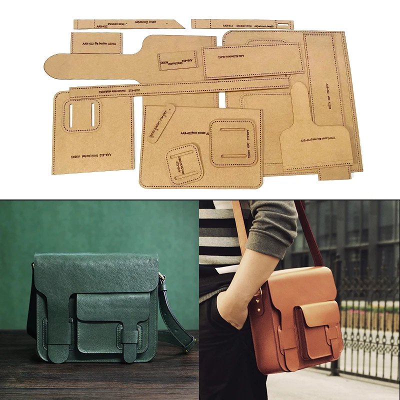 1Set DIY Hand Template Fashion men\'s crossbody bag Leather Craft Pattern Kraft Paper Stencil Sewing Pattern L30x29CM