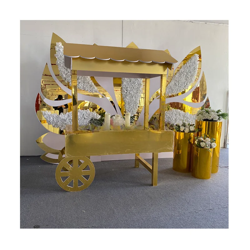 

High Quality Golden Acrylic Candy Cart For Wedding Party Display Food Flower Candy Cart