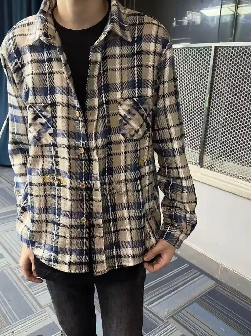 

Фланелевая рубашка High Street VD с вышивкой, без эффекта потертости, с длинным рукавом, мужская, Cleanfit, для пар, верхняя одежда, дышащая, теплая