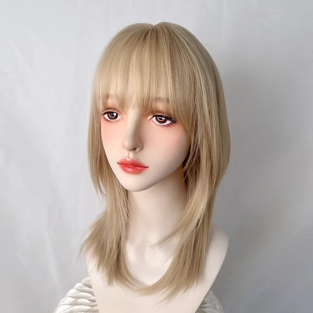 شقراء لوليتا تأثيري شعر مستعار رقيق الاصطناعية قصيرة مستقيم المرأة شعر مستعار مقاومة للحرارة للحزب اليومي #3