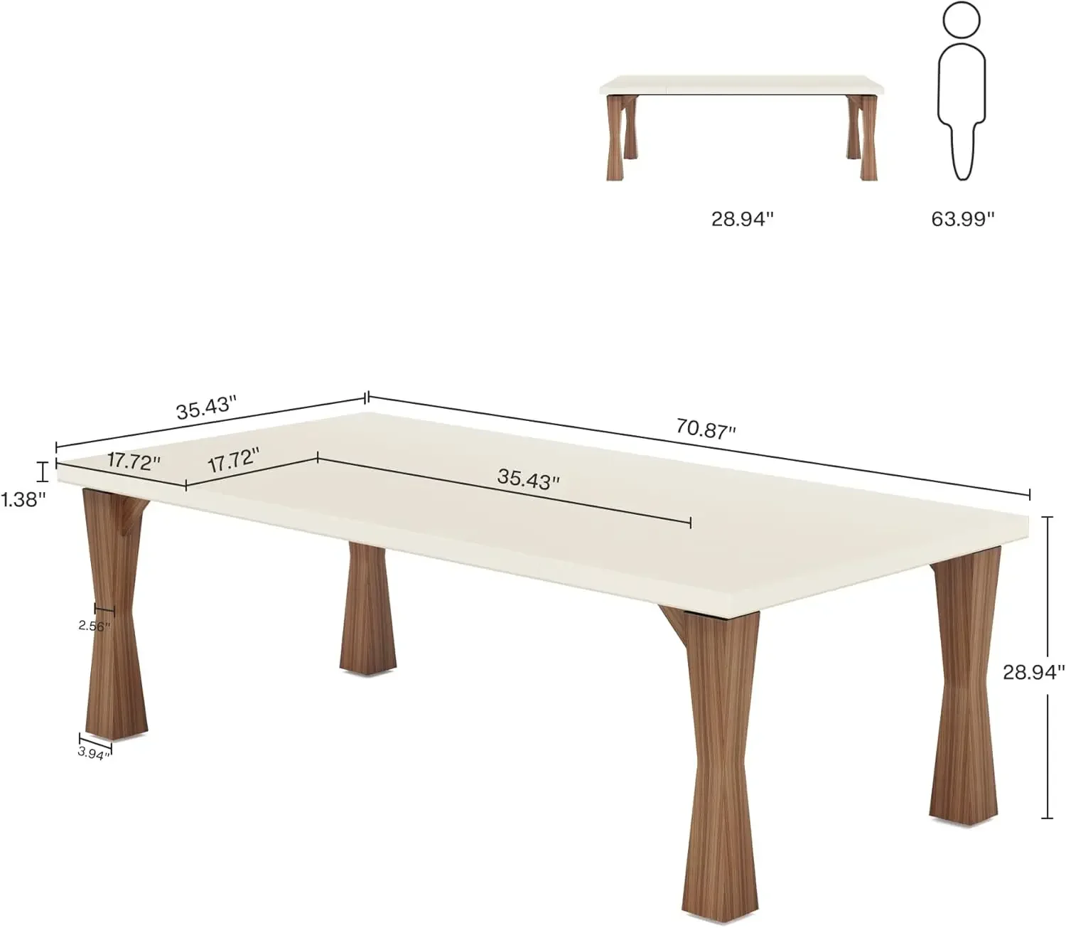 Modern Computer Desk Conference Table Meeting Room Table, Business Furniture for Home Office, Cream White and Walnut