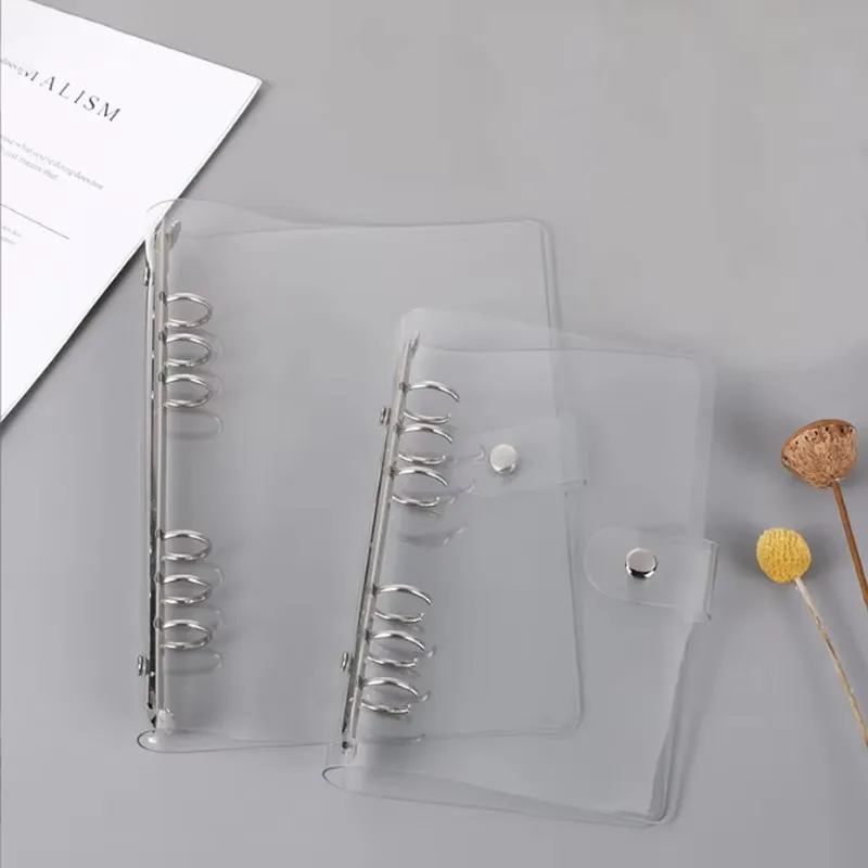 Carpeta de Plástico Transparente con Clip, Carpeta de Anillas para Hojas Sueltas A5/A6, Agenda, Planificador, Material de Oficina y Escolar
