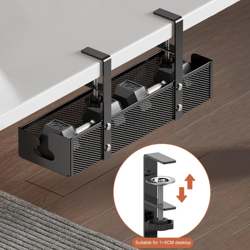 Under Table Cable Management Trays No Drill Clamp Mounted Cord Organizer Socket Storage Rack for Managing Cables Power Strips