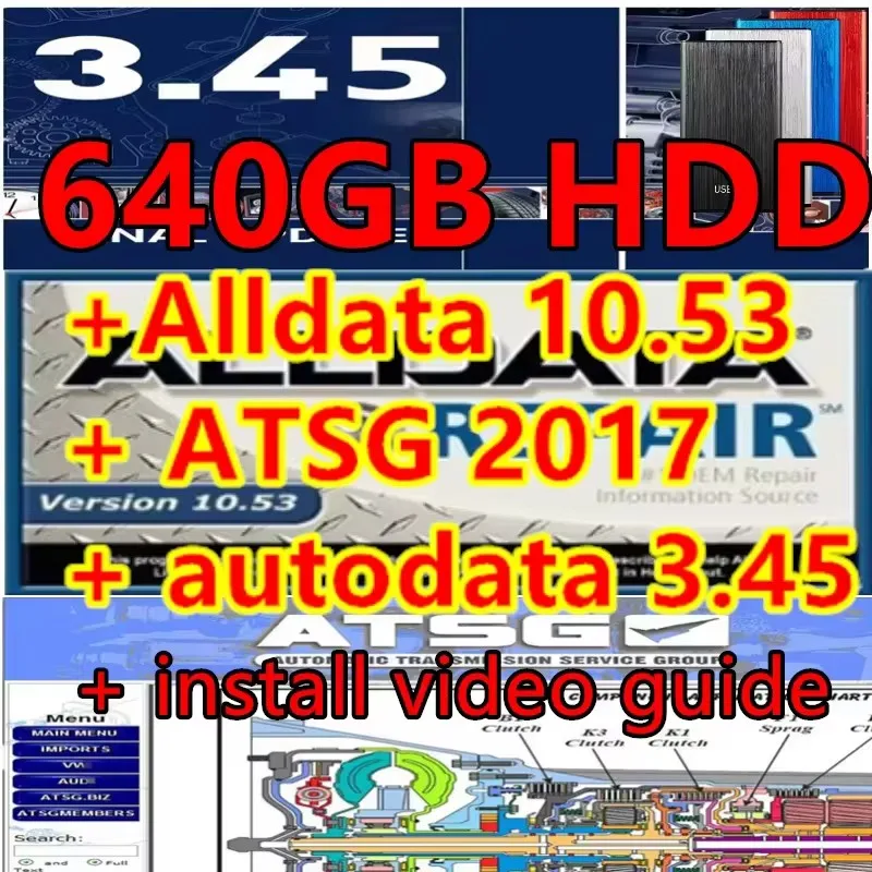 

Alldata 10.53 Auto Repair Software All Data With Tech Support for Cars and Trucks car autodata 3.45 atsg 2017 with 640GB HD