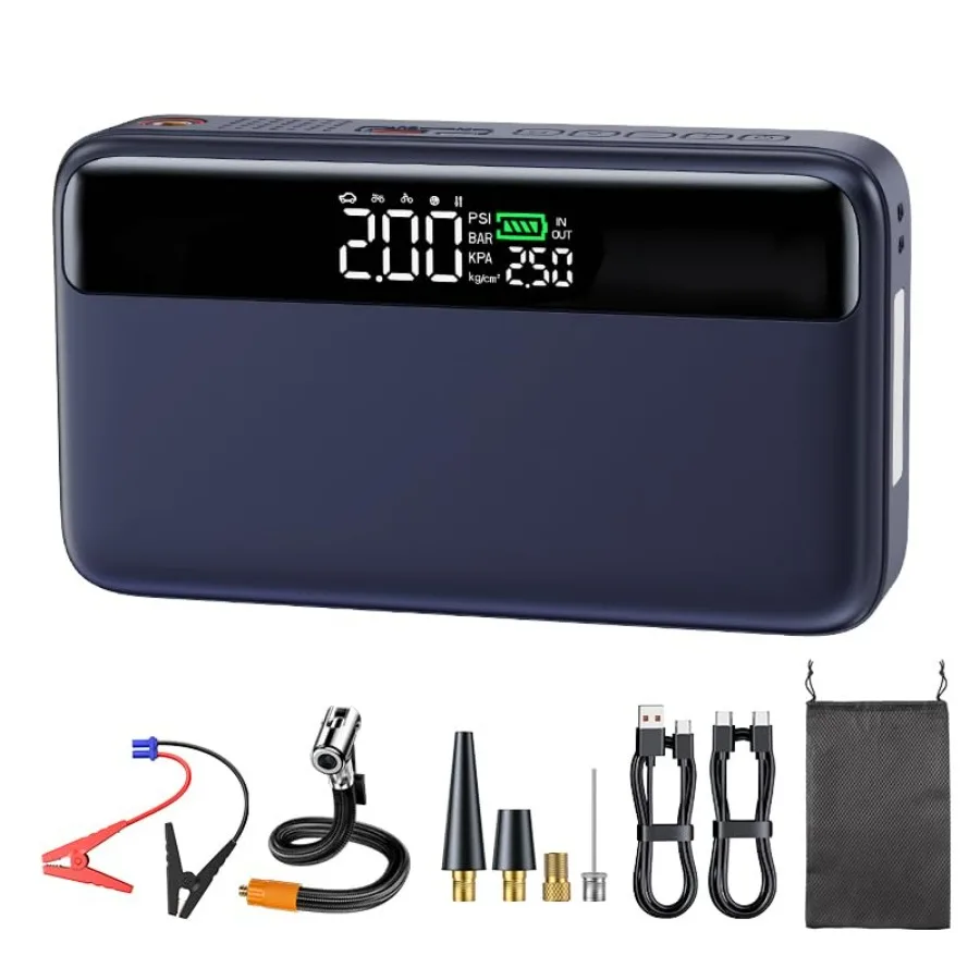 

PD 65W Portable Car Jump Starter with Air Compressor 3000A 150PSI Tire Inflator Up to 8L Gas/6.5L Diesel Engine Fast Charging S