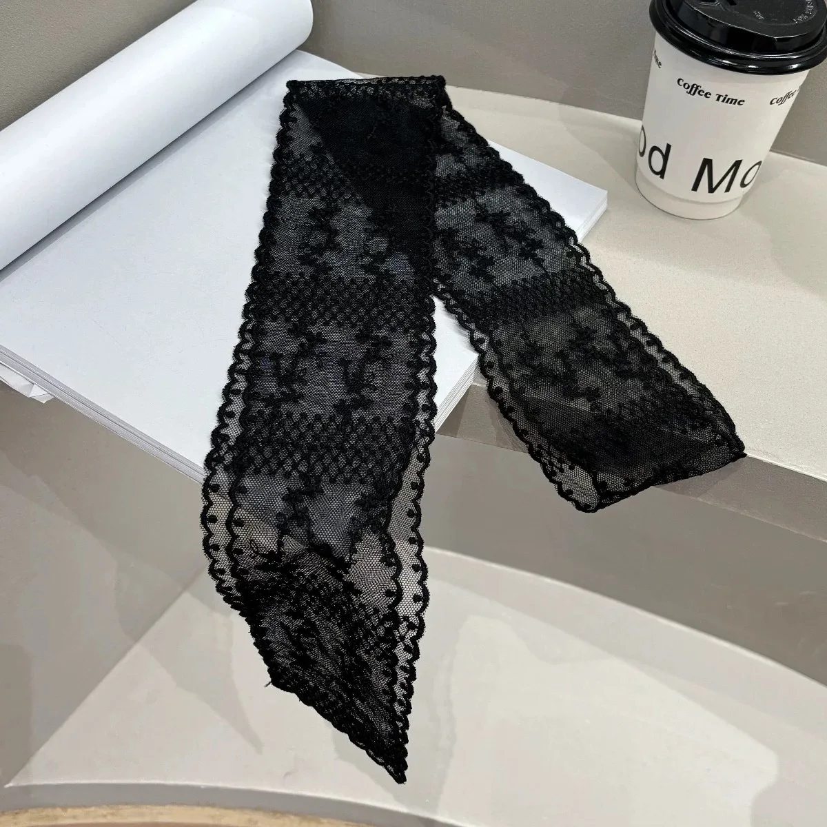 Y2k الحلو زهرة الدانتيل الرقبة حزام خلع الملابس الديكور الكورية نمط رباط شعر منديل شفاف طويل الشريط وشاح الرأس