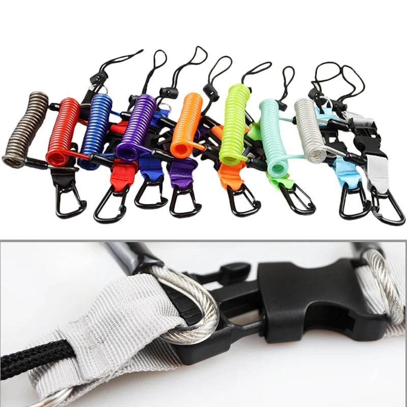 Scuba Diving 316 Anti-lost Spiral Spring Coil Lanyard Safety Emergency Tool With One Buckle Fishing Dive Climbing Outdoor Rope