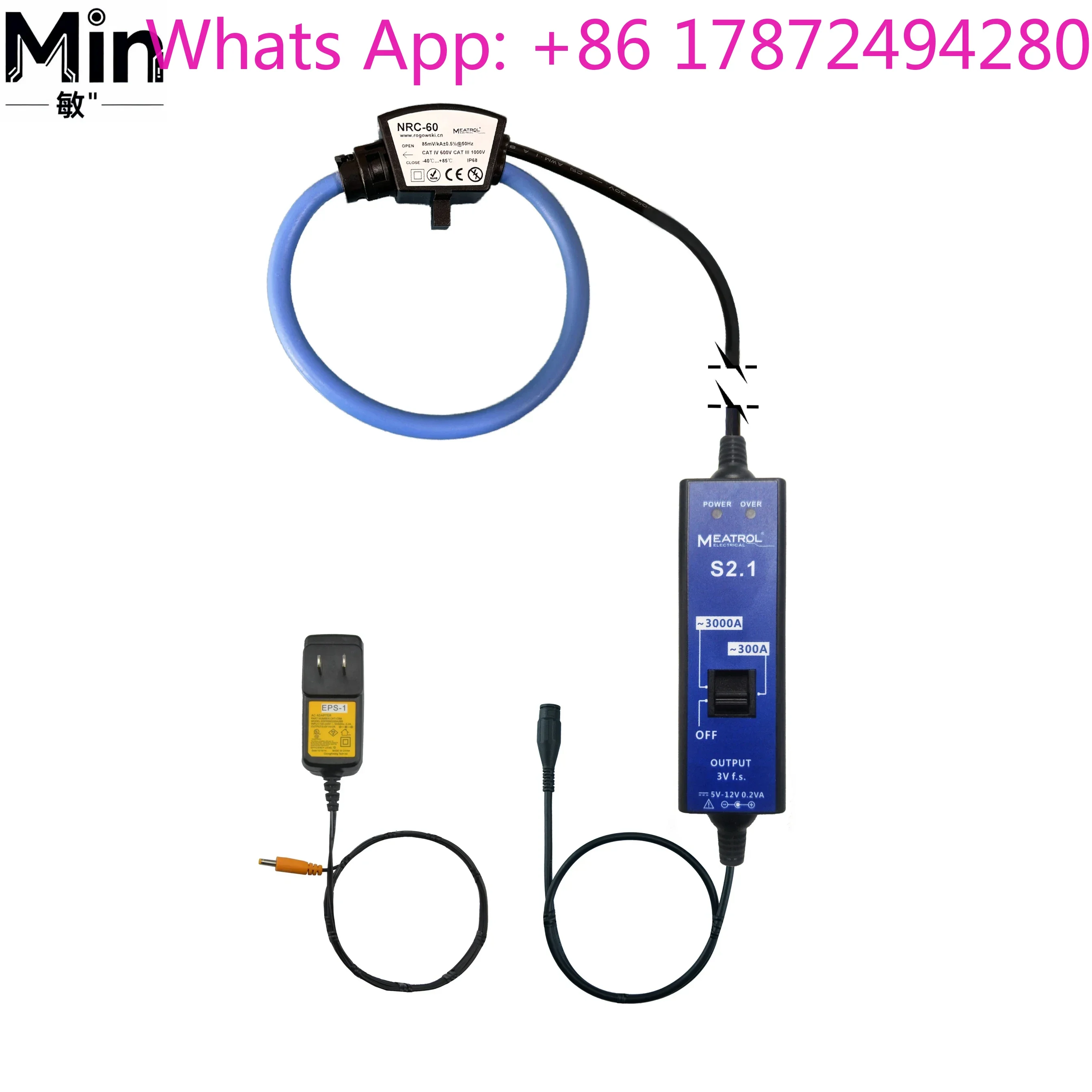 S2.1 Handheld Rogowski Coil Integrator - Single Phase, Dual Current,  DC, Mini Enclosure for Accurate Power Analysis