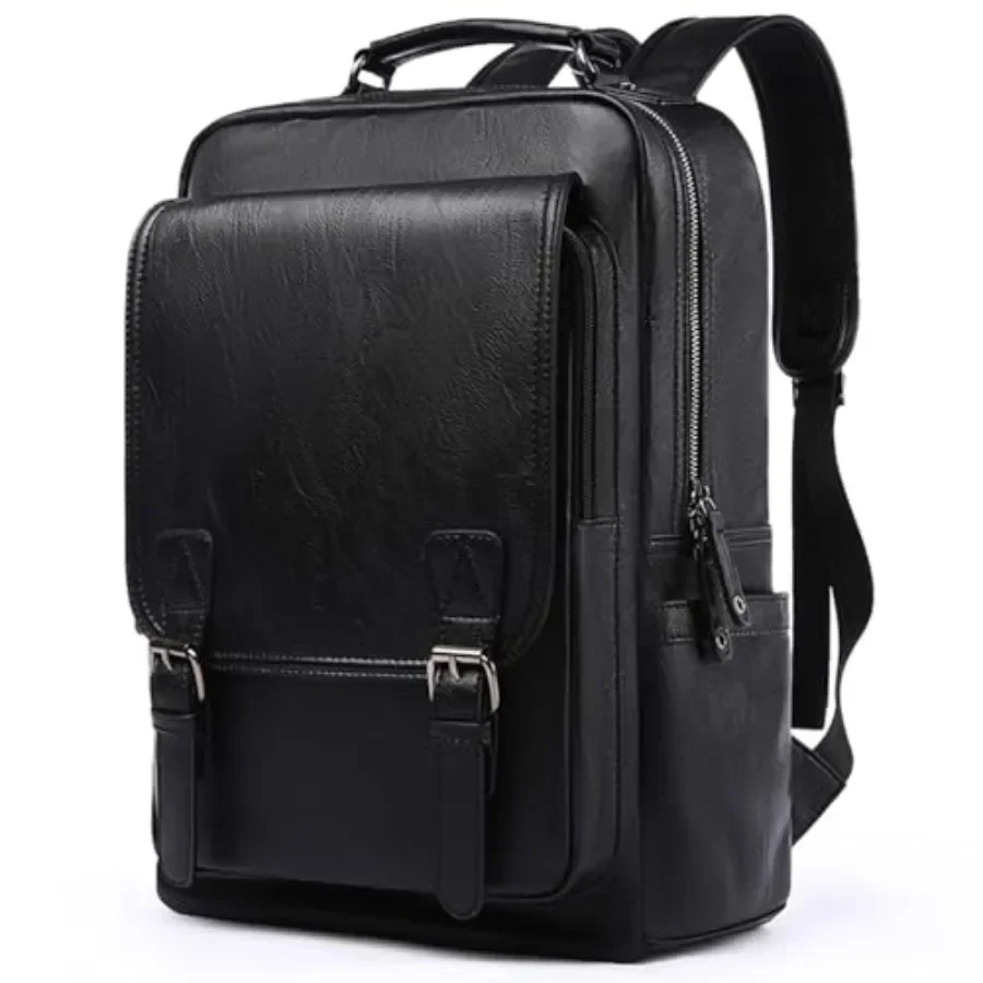 

Leather Backpack fits 15.6 Inch Laptop Vintage Backpack Waterproof Flap Bookbag for Men Leather Travel Backpack for Men Casual