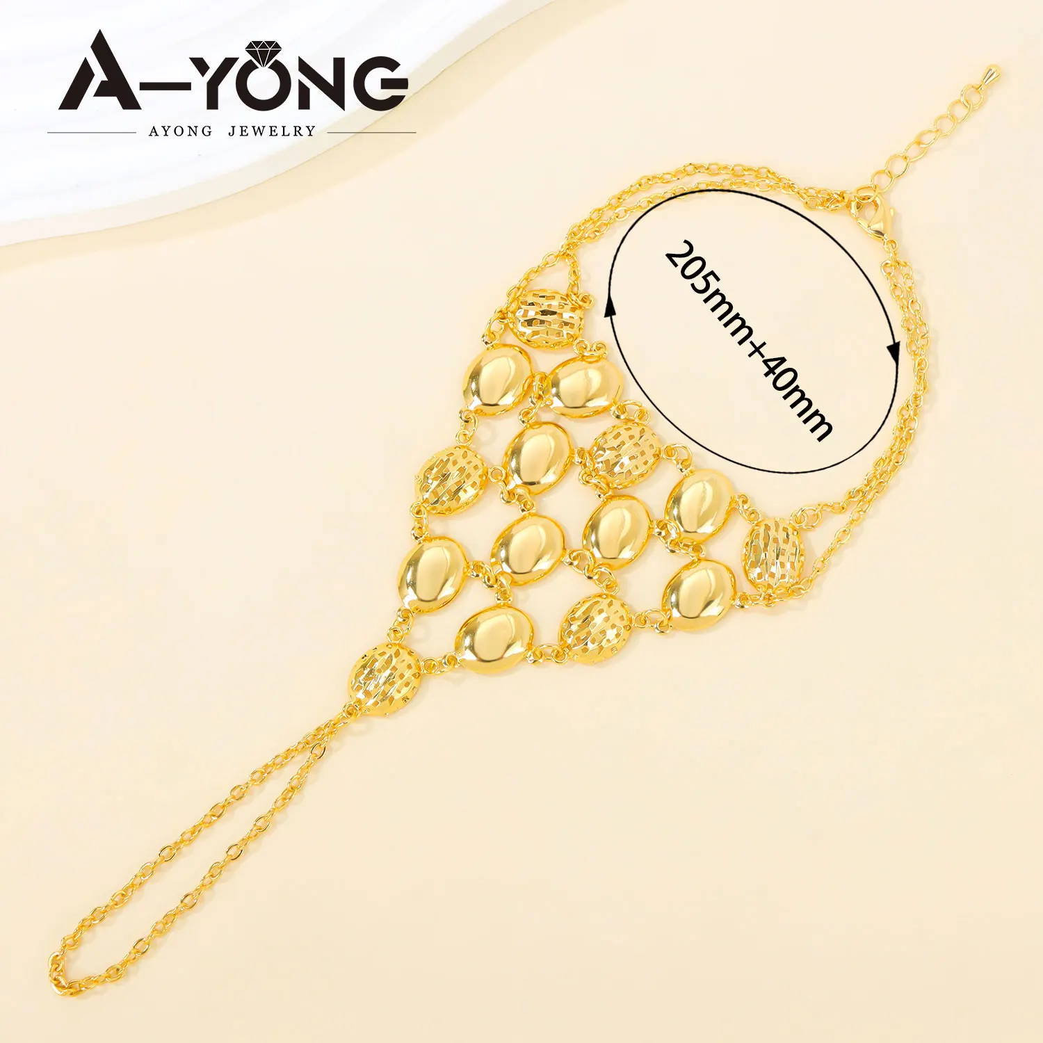 Dubai Gold Schmuck Armband mit Fingerring 21k Vergoldet Arabisch Muslimisch Schicke Armreifen Oman Frauen Hochzeit Party Schmuck – Detail 3