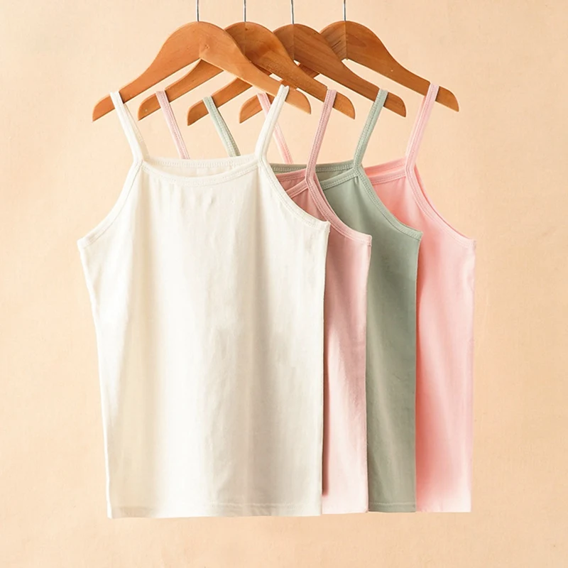 

Summer Kids Strappy Tops Solid T-shirt Baby Children Women Cotton Camisole T-shirt Kids Sleeveless Vest Cotton Tank Top 2-9years