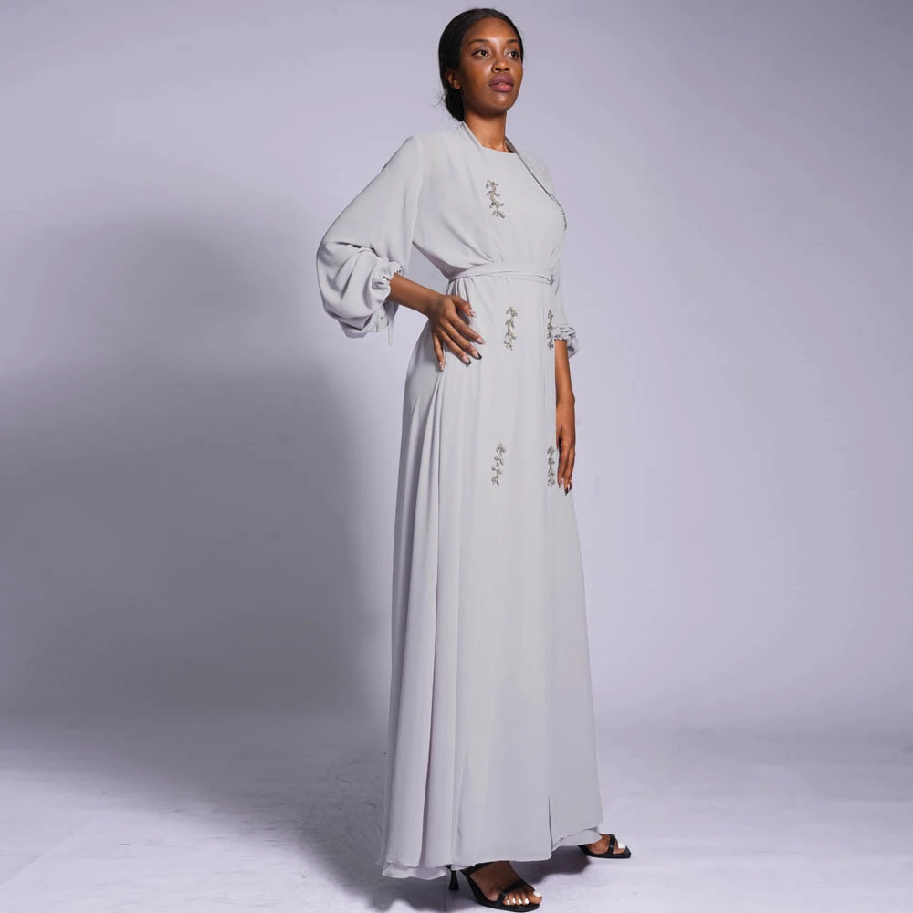 

Dubai Elegant Rhinestone Middle East Cardigan Long Muslim Dress Open Design Luxury Women Dress