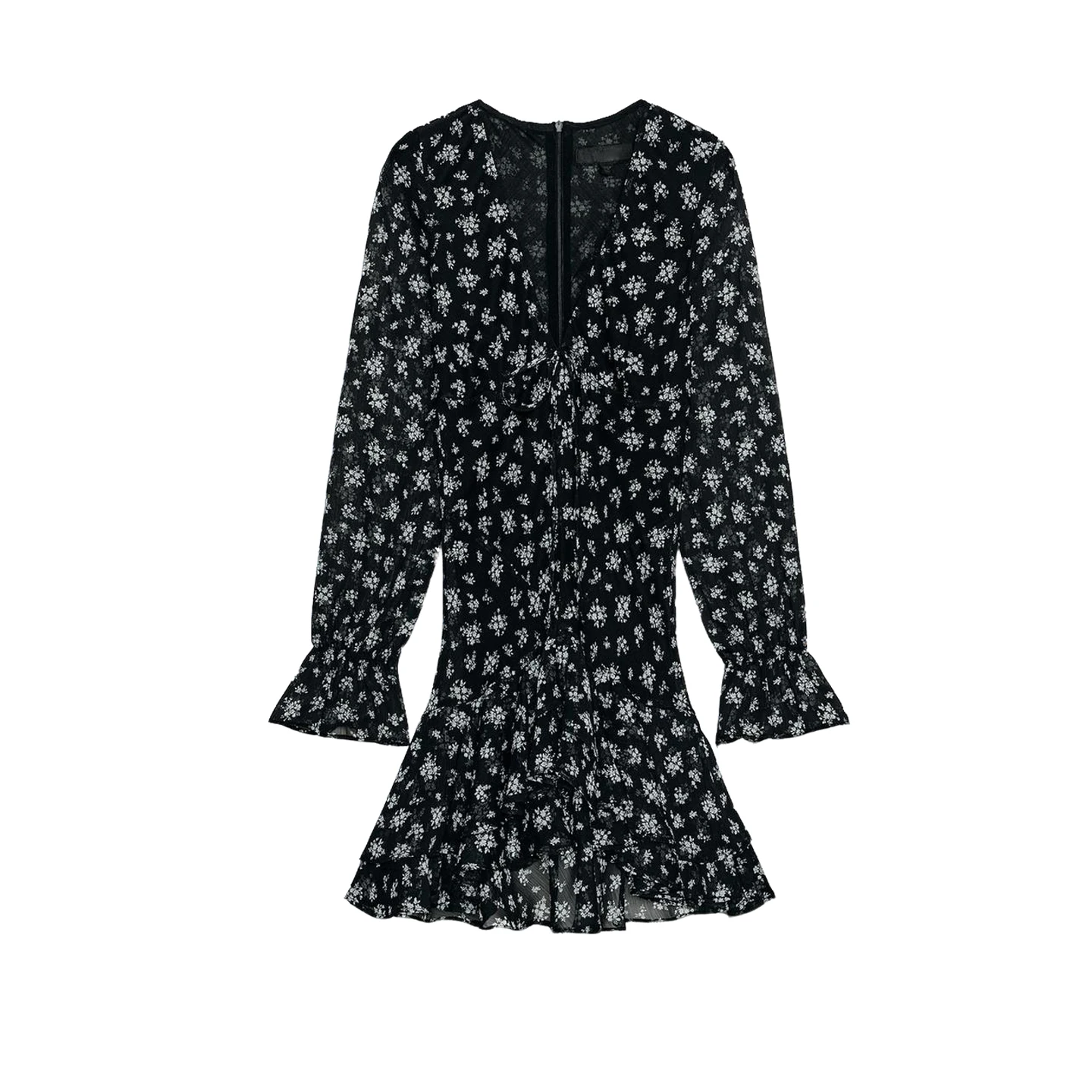 Novo Lançamento de Outono Inverno Vestido F de Manga Longa com Decote em V Estampado Deco em Camadas Estilo Europe...