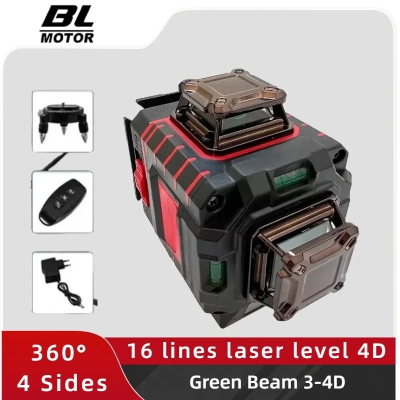 Laser Level Vertikal 4 Sisi*360 Derajat 3-4D Sinar Hijau 16 Garis Self-leveling Garis Silang Vertikal Cocok untuk Baterai Milwaukee