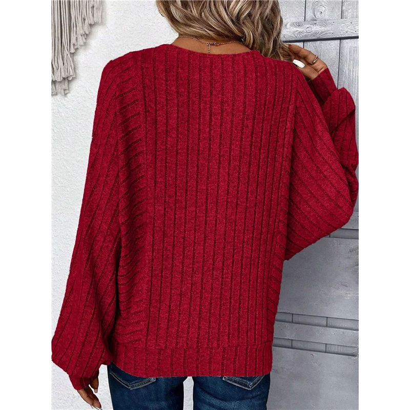 Túnica de talla grande para mujer, Tops de manga larga, Jersey holgado y elegante con cuello redondo, suéteres básicos