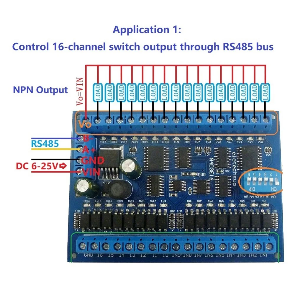 ABEP-DC 12V 24V 16 Input 16 Output RS485 Remote Control Switch PLC IO Expansion Board Modbus RTU Module, Only Board