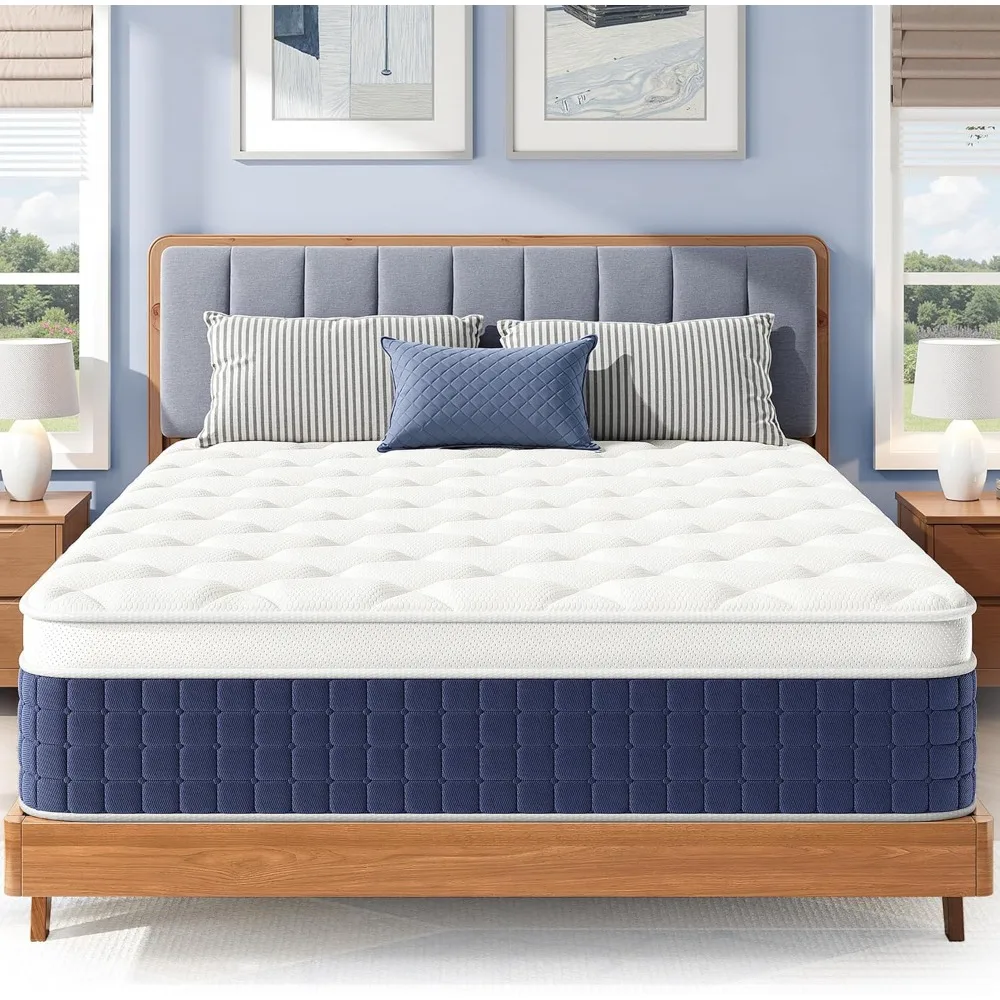 12 Inch Hybrid Queen Mattress in a Box, Gel Memory Foam, Individually Wrapped Springs, Medium Firm