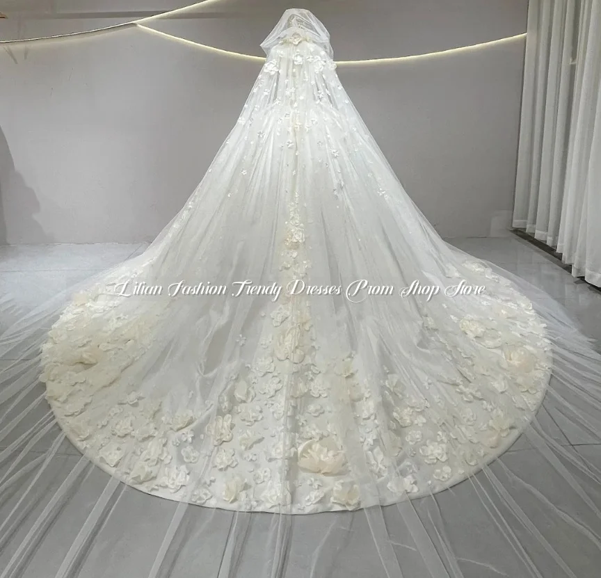 Customised Gorgeous Dream Wedding Gowns 3D Floral Silk Bridal Gown Formal Occasion Ball Gowns Church Wedding Dresses Bridal Gown
