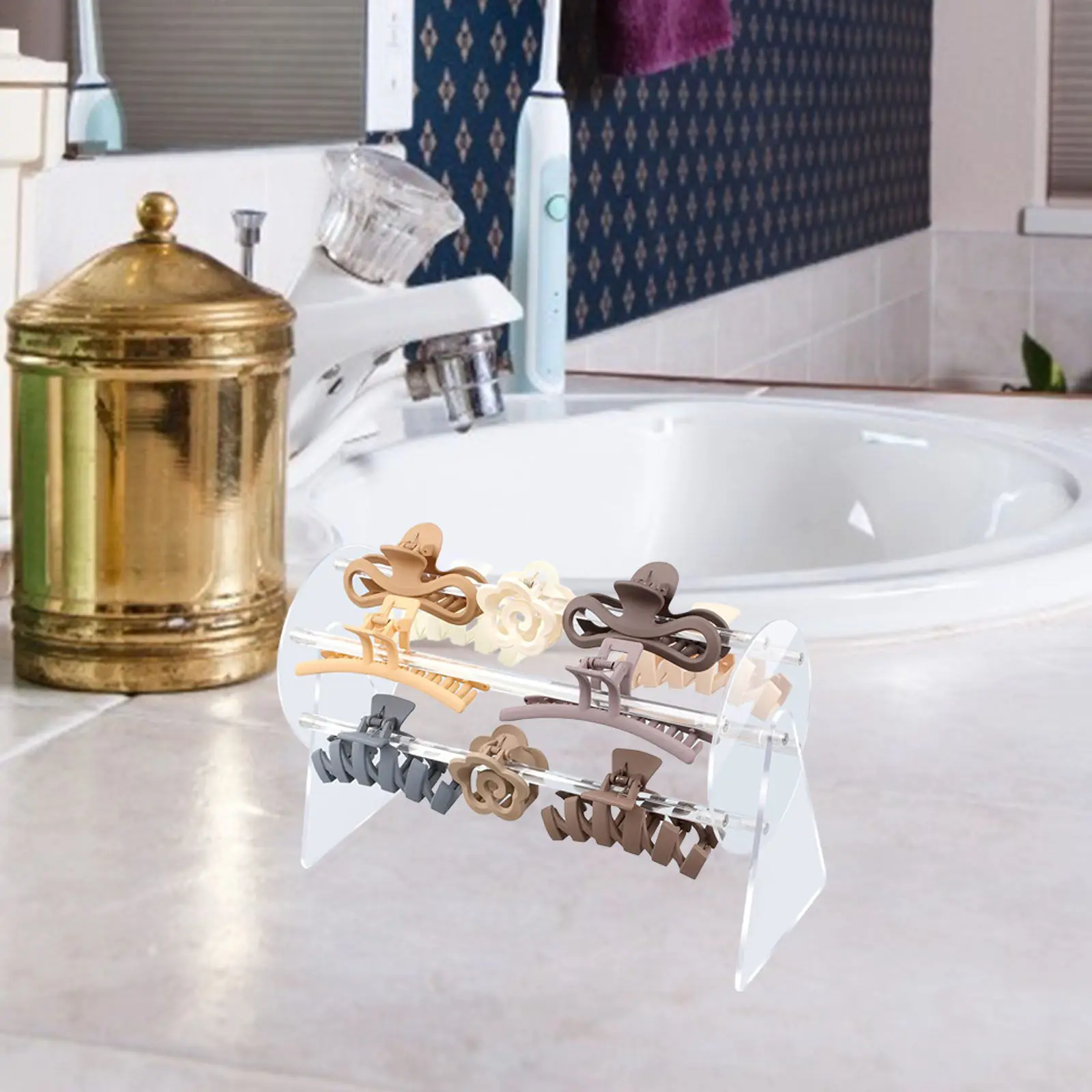 

Органайзер-подставка для заколок и аксессуаров для волос из акрила, прозрачный, компактный дизайн, идеально подходит для организации на столешнице