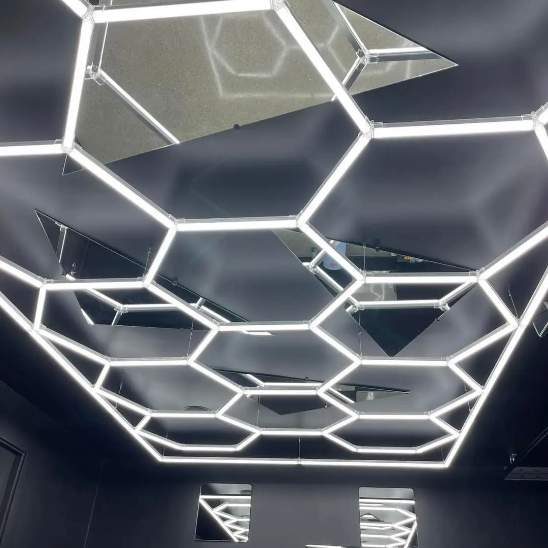 Luces LED hexagonales en forma de panal para trabajo de garaje, equipo de lavado de coches, luces de techo