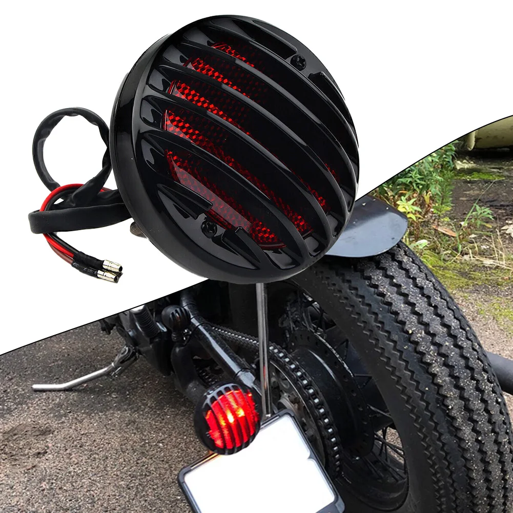 1pc Round Motorcycle Tail Light Universal 12V Motorcycle Modified Plastic Rear Tail Signal Lamp Brake Stop Red Indicator