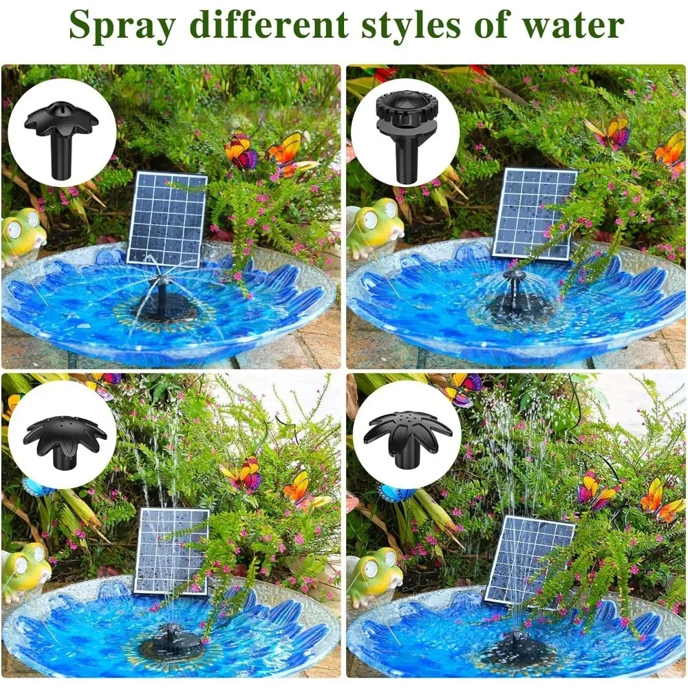 New 2024 Year Model Solar Fountain Pump Improved Glass Solar Panel with 5 Spare Nozzles Garden Bird Shower Waterfall 3.5W