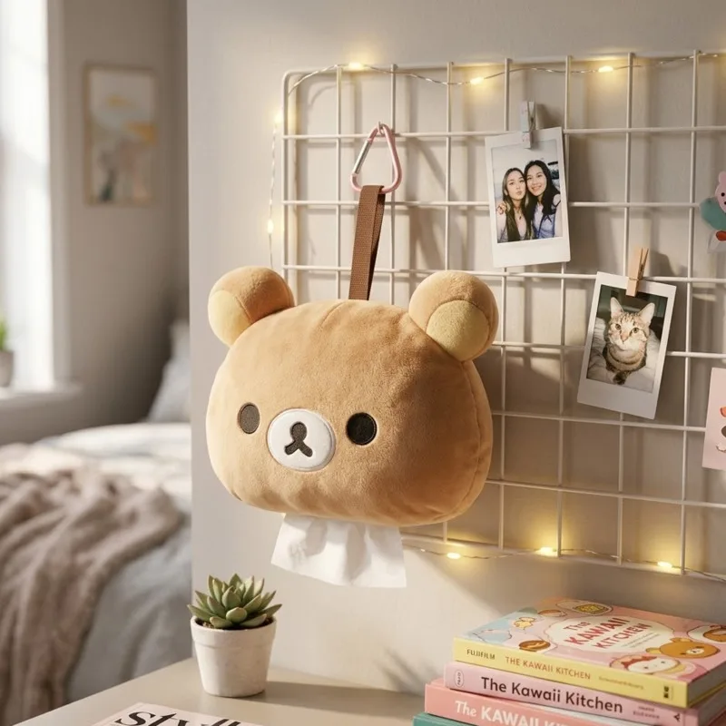 

Новая милая коробка для салфеток Rilakkuma: чехол для салфеток в форме сердца для девочек, настольный или настенный держатель, корзина для хранения большой вместимости
