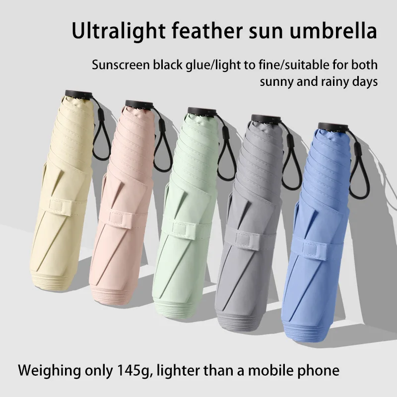 

Ultra Lightweight Sun Umbrella Sun Protection UV Rain Dual-Use Portable 3 Fold 6 Bone Pencil Umbrella Vinyl Manual Umbrella